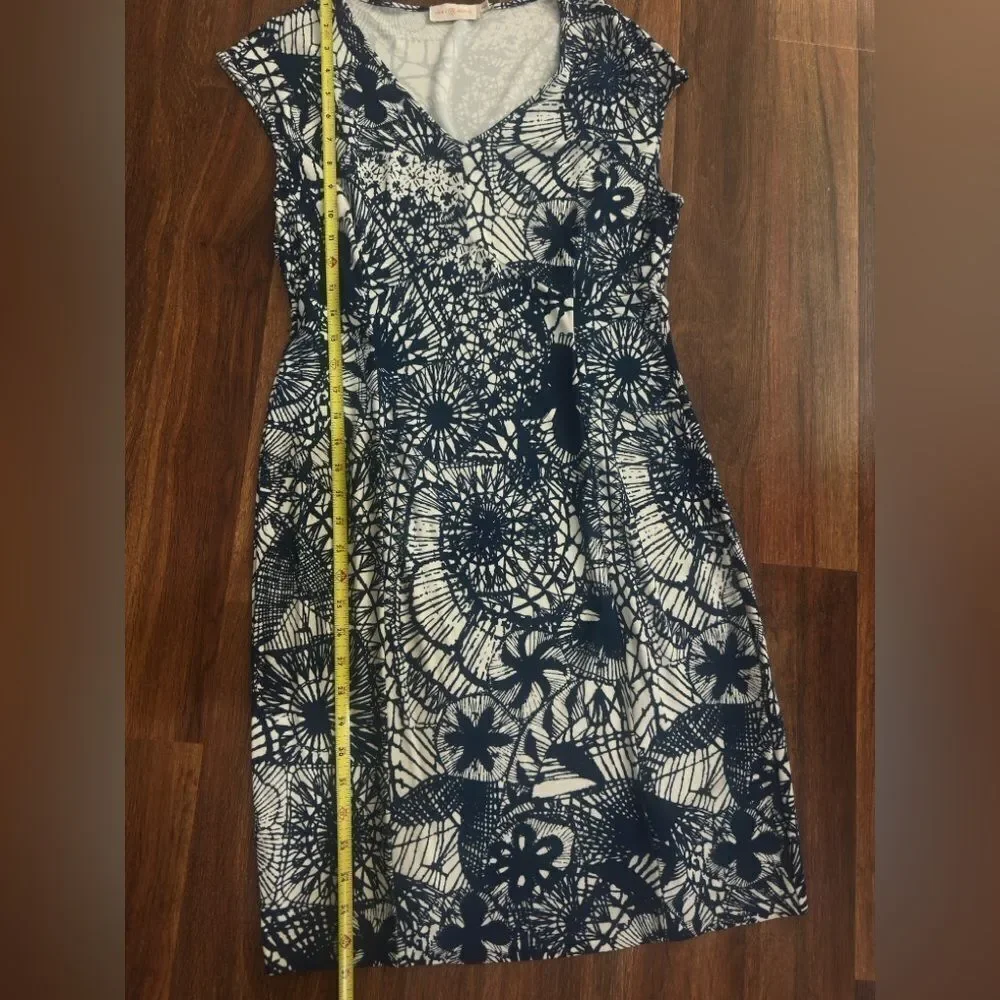 TORY BURCH Blue Baltic Sea Dream Catcher Dress MED Cap Sleeve V Neck Casua